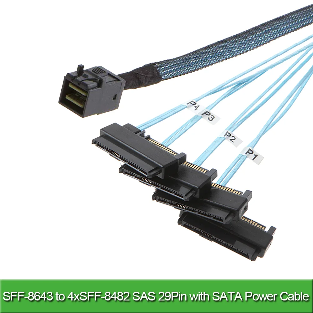 Mini-SAS to SAS-Cable,SFF-8643 to SAS SFF-8643 to SFF-8482 Connector 4X SAS 29Pin SFF-8482 with SATA Power Adapter Cable