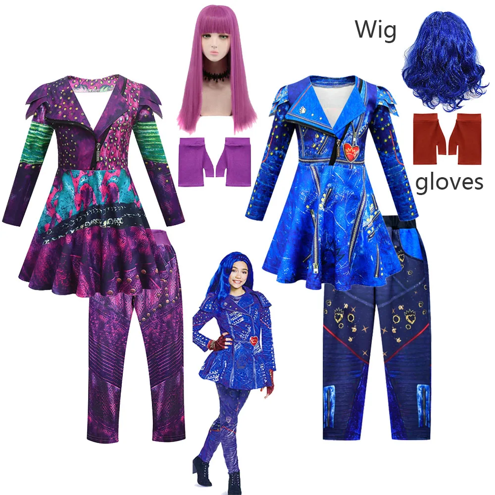 Kids D-Descendants 3 Mal Cosplay Costume Girls Evie Children Fantasia Christmas Clothes Wig Birthday Party Halloween Fancy Dress