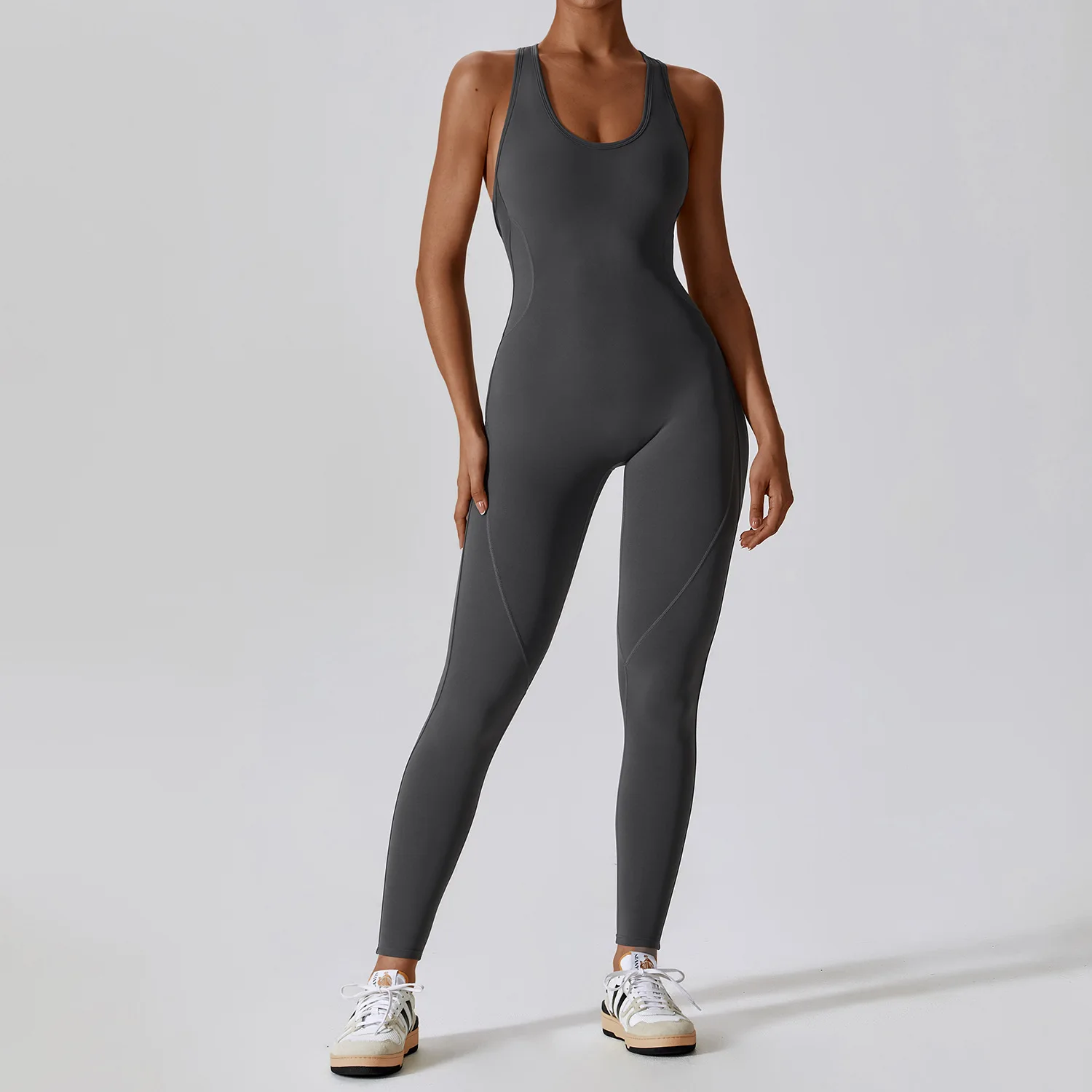 Good Spandex Deep V Back Yoga Jumpsuit And Long-Legged Women One Piece Jumpsuits Rompers Square Collar Sports Vest