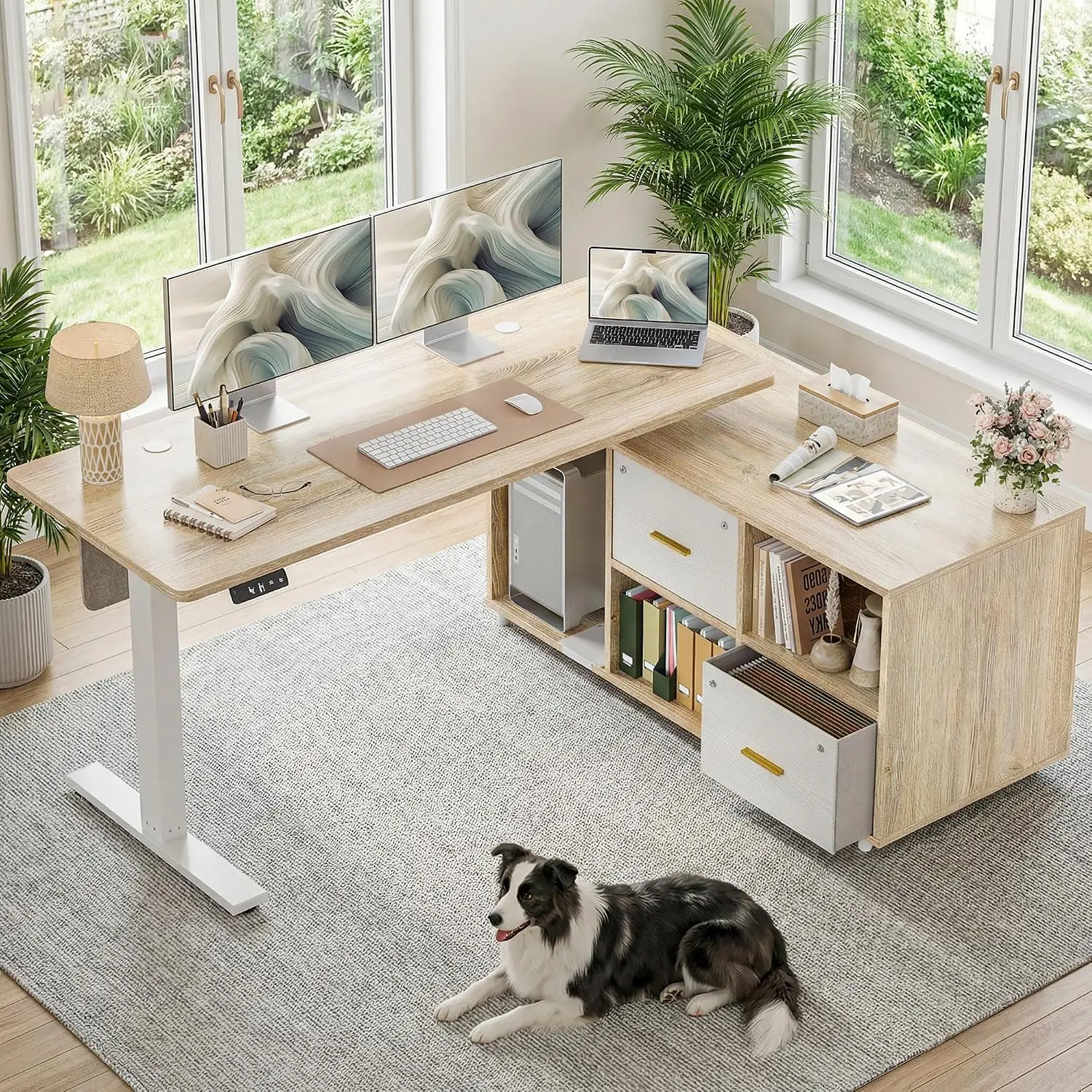 L Shaped Standing Desk With Privacy Panel, 61