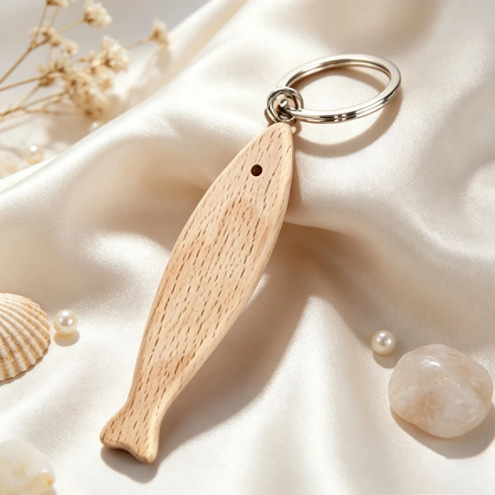 Wooden Jesus Fish Keyring Neutral Minimalist Backpack Car Key Chains Decoration Fashion Jewelry Religiou Themes Pendant Ornament