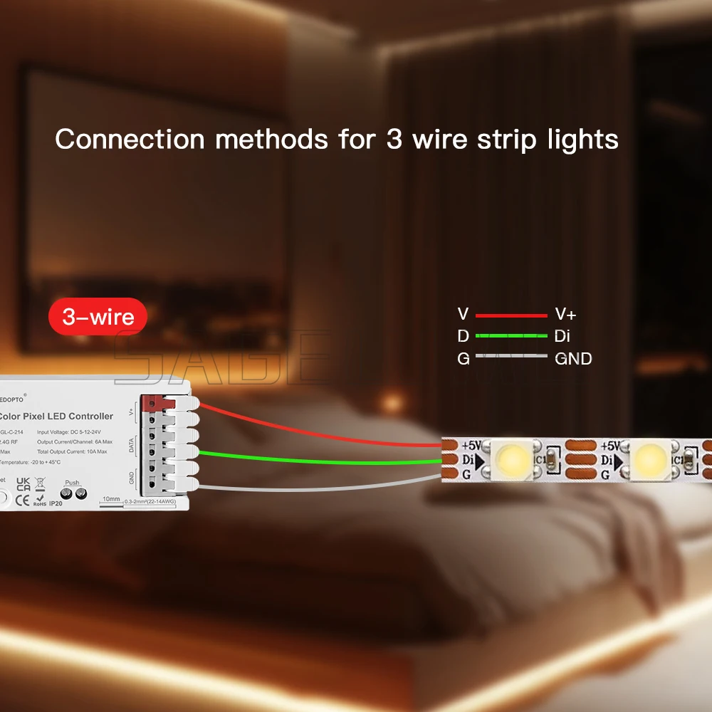 GL-C-214 GLEDOPTO RF Pixel LED Controller Dual Color WWCW CCT Dimmer White Light Dynamic Wago Connect Port Horse Racing Lighting