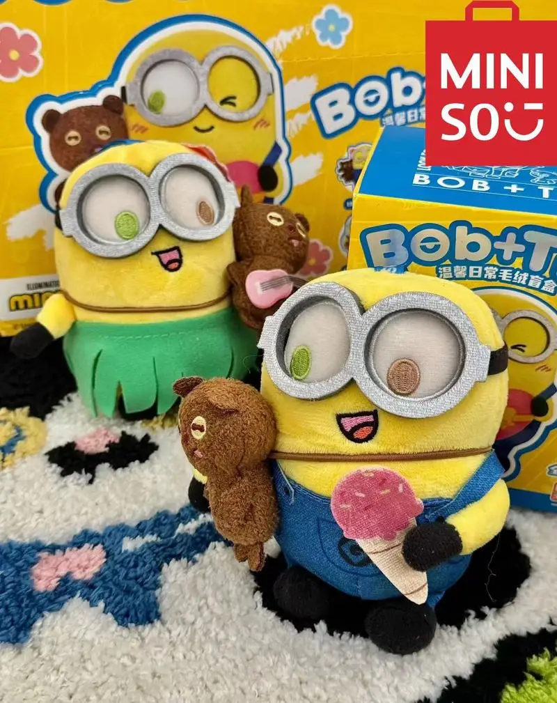 Miniso Minions Bob En Tim Beer Warme En Fuzzy Dagelijkse Pluche Blinddoos Anime Perifere Ornamenten Pluche Poppen Verjaardagscadeau