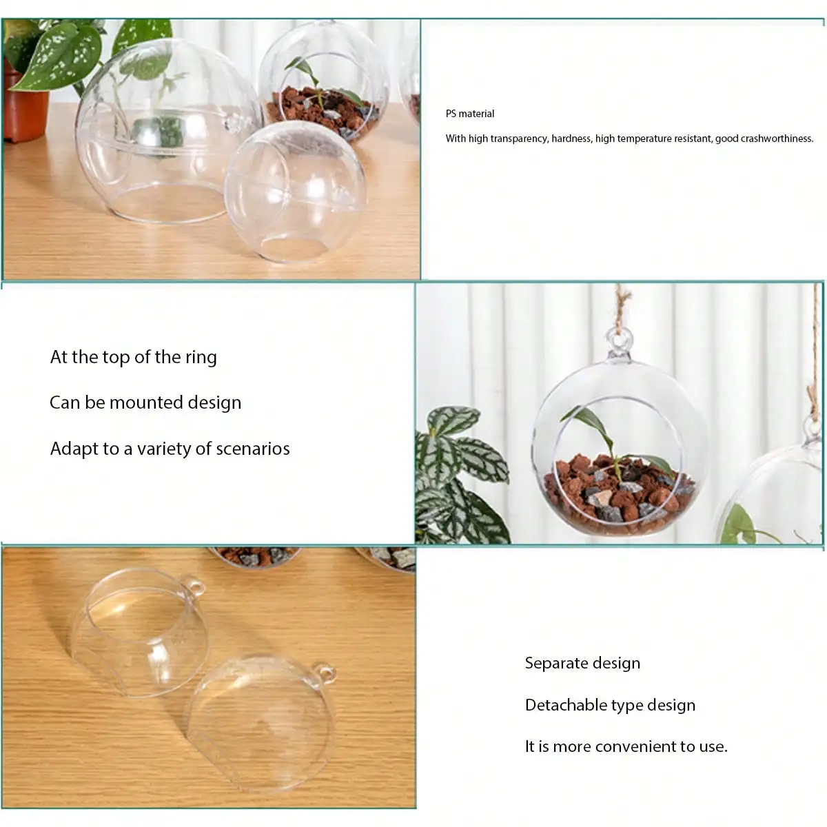 1pc,Stylish Plastic Terrariums Planter For Hydroponics Plants - Oblate Flower Vase For Wall Hanging Decoration - Perfect Home