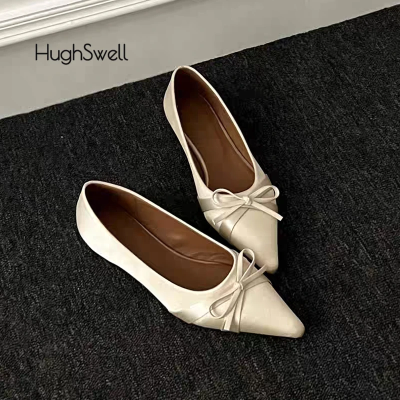 Luxury Satin Silk Bowtie Ballet Flats Woman Pointed Toe Inner Height Ballerina Shoes Ladies Elegant Evening Party Shallow Loafer
