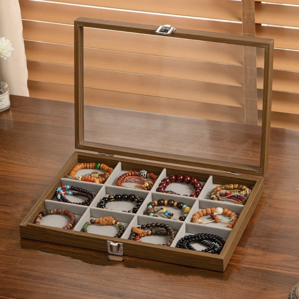 

Velvet Wooden Jewelry Tray Large Capacity Dust-proof Jewelry Display Box Organizer Necklaces Bracelets Jewelry Holder Case