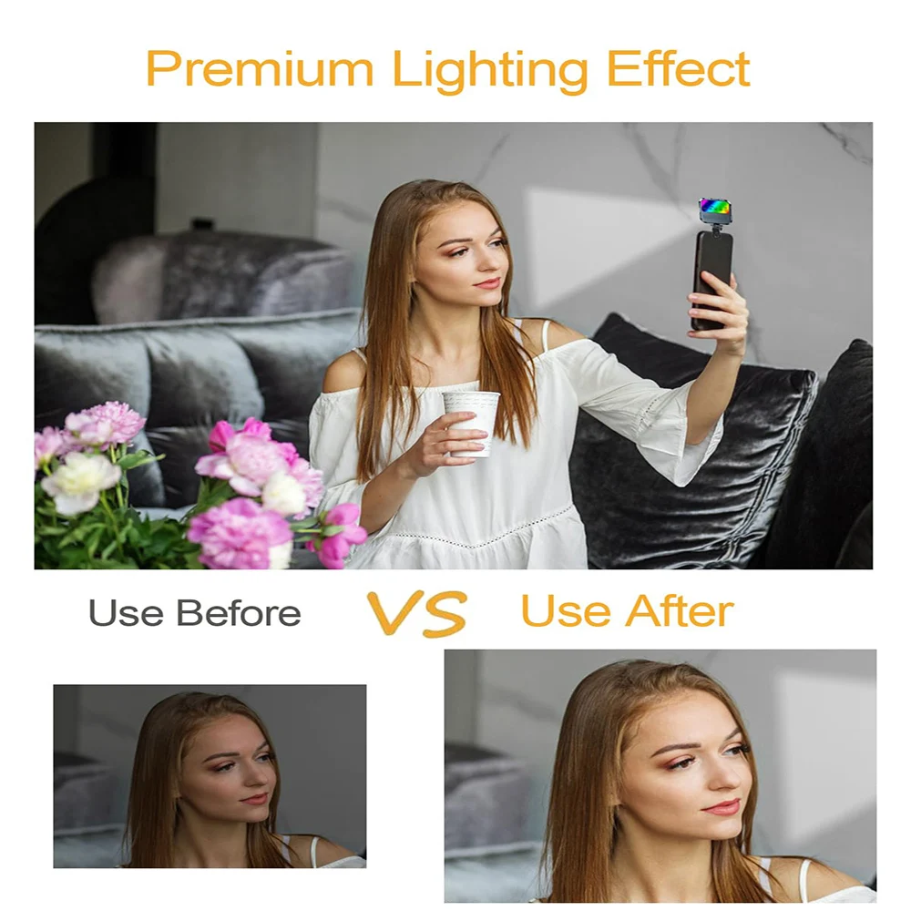 Luce LED Portatile per Smartphone, Mini Lampada LED con Treppiede per Fotografia all'Aperto, Asta Selfie con Luce LED per Bellezza del Viso