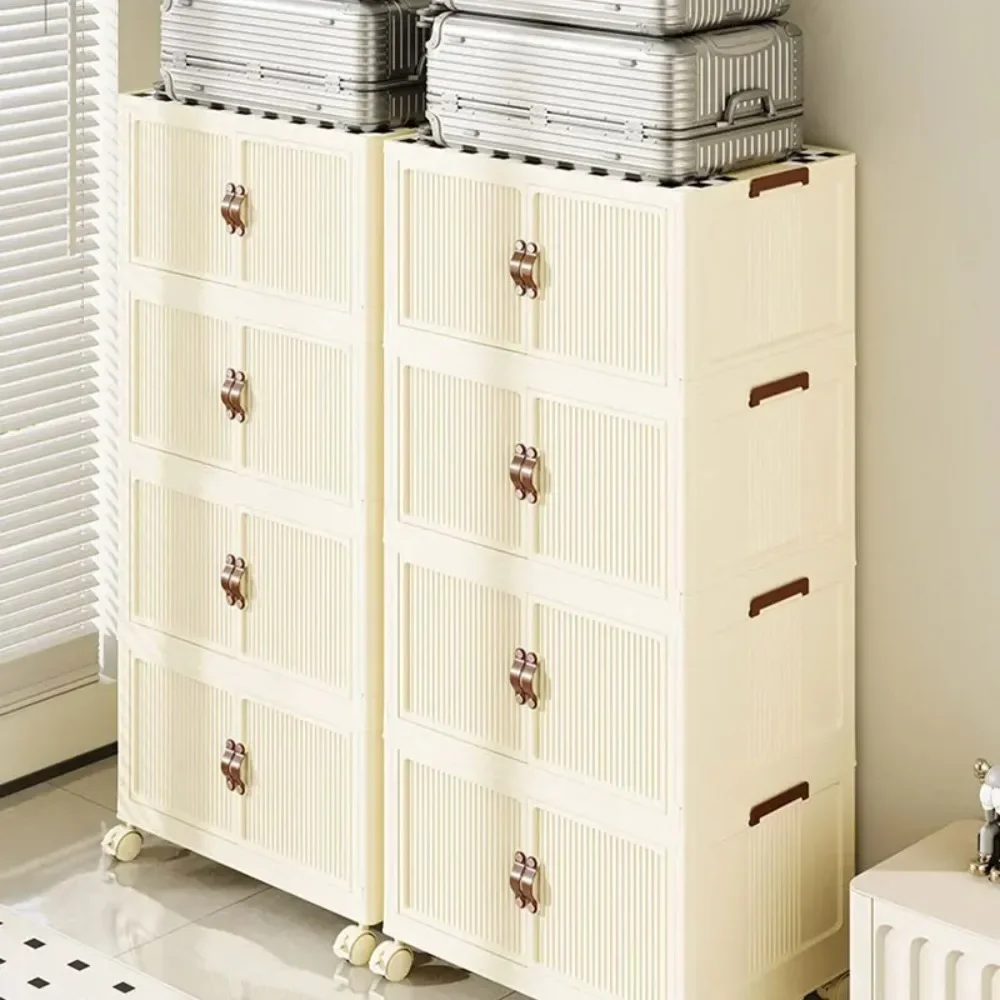 Storage Box Wardrobe with Lid Wheel Double Door Open Folding Storage Cabinet Household Plastic Box Save Space Organising Goddess