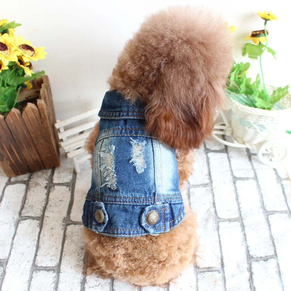 

Pet Denim Vest Clothes Dog Medium Clothing Bulldog Dogs Jacket with Hat Bridegroom