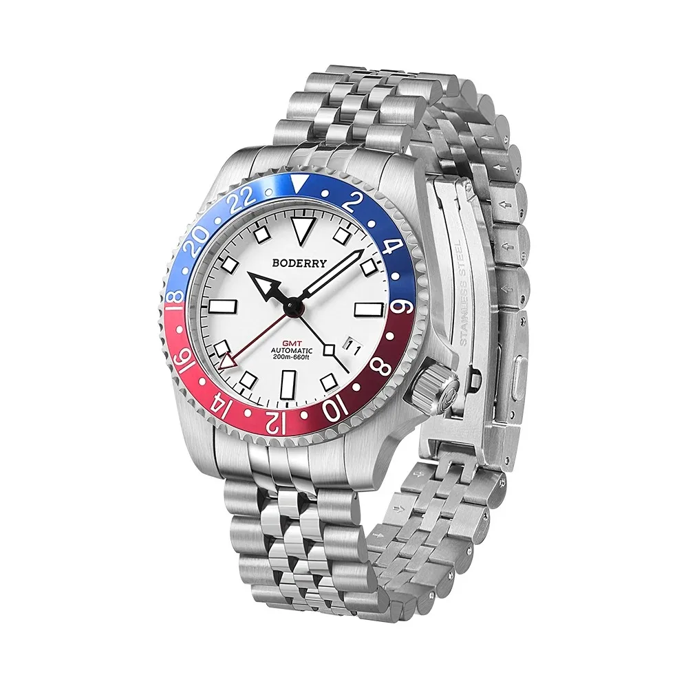 BODERRY Men GTM Watch 40mm Military Automatic Mechanical Wristwatch Titanium Diver 200m Waterproof Sapphire Luminous Sport NH34
