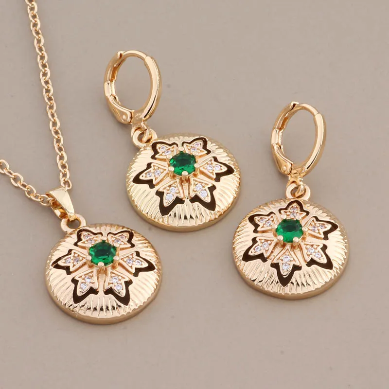 Hot Gold Color Jewelry Sets For Women Luxury Round Necklaces And Earrings Fashion Natural Zircon Vintage Earring Daily Jewelry image 5