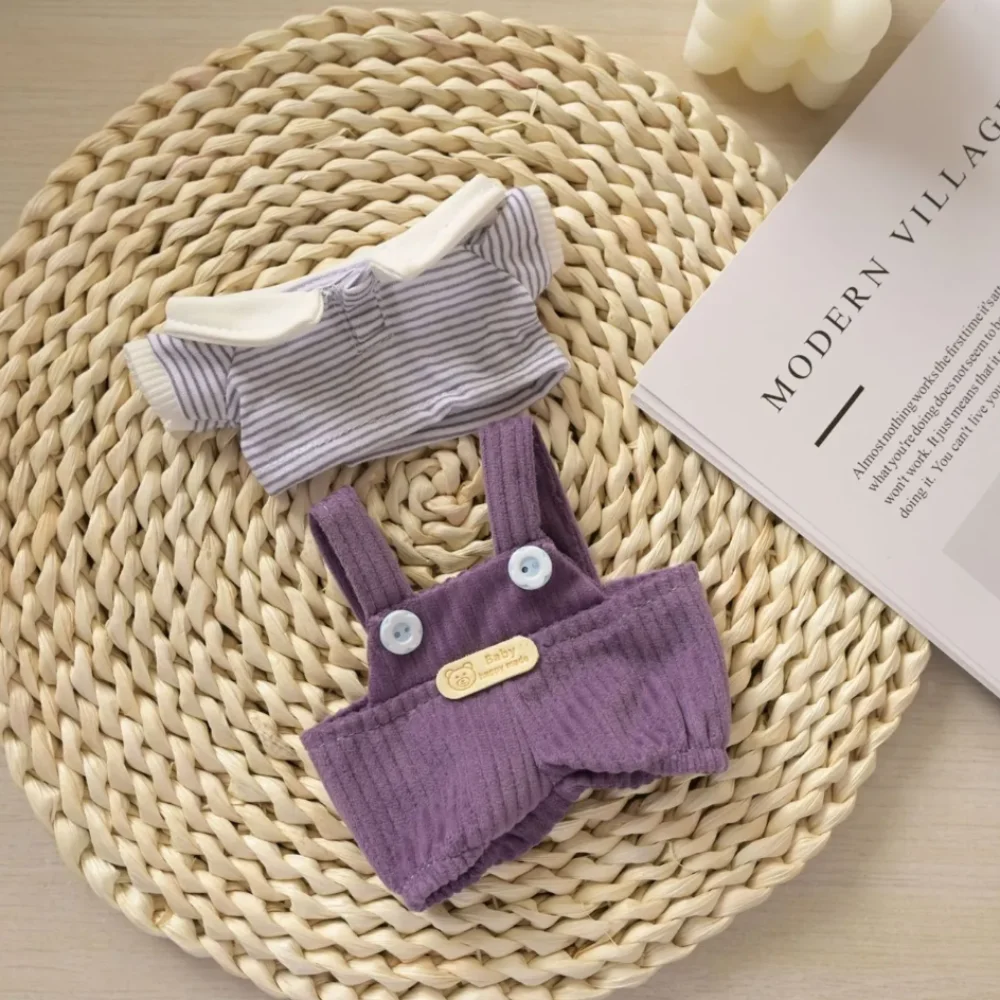 

1 set Striped T-shirt 20cm Cotton Doll Clothes Strap Pants Outfit Cotton Doll's Clothes Mini Fashion Plush Doll Clothes