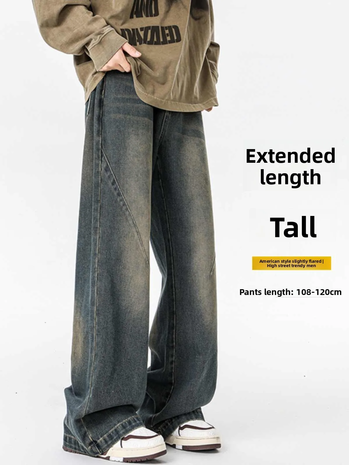 

Thickened Fleece Men's Jeans High Waist Straight Leg Loose Fit Winter Casual Wear Resistant Wear Micro Flared Pants