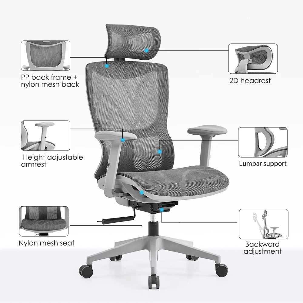 Ergonomic Heavy Duty Office Chairs  Full Mesh Computer Manager  Grey Chair for Office with Lumbar Support Silla Oficina