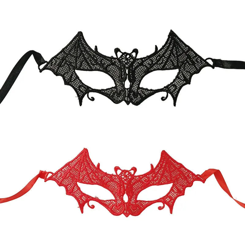 Black Lace Sexy Mask Bat Mask Eye Mask Face Covering Mesh Halloween Headwear Accessories Party Props