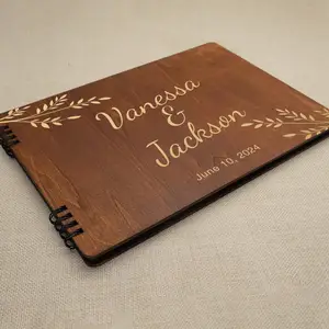 Wedding shops Guest Book rustic wood journal with leather hearts wooden guestbook brid