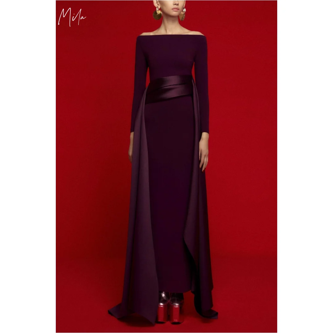 

Mila Off Shoulder Purple Prom Dresses Long Sleeve Elegant Customized Formal Evening Ankle-Length Sheath vestidos de gala 2025