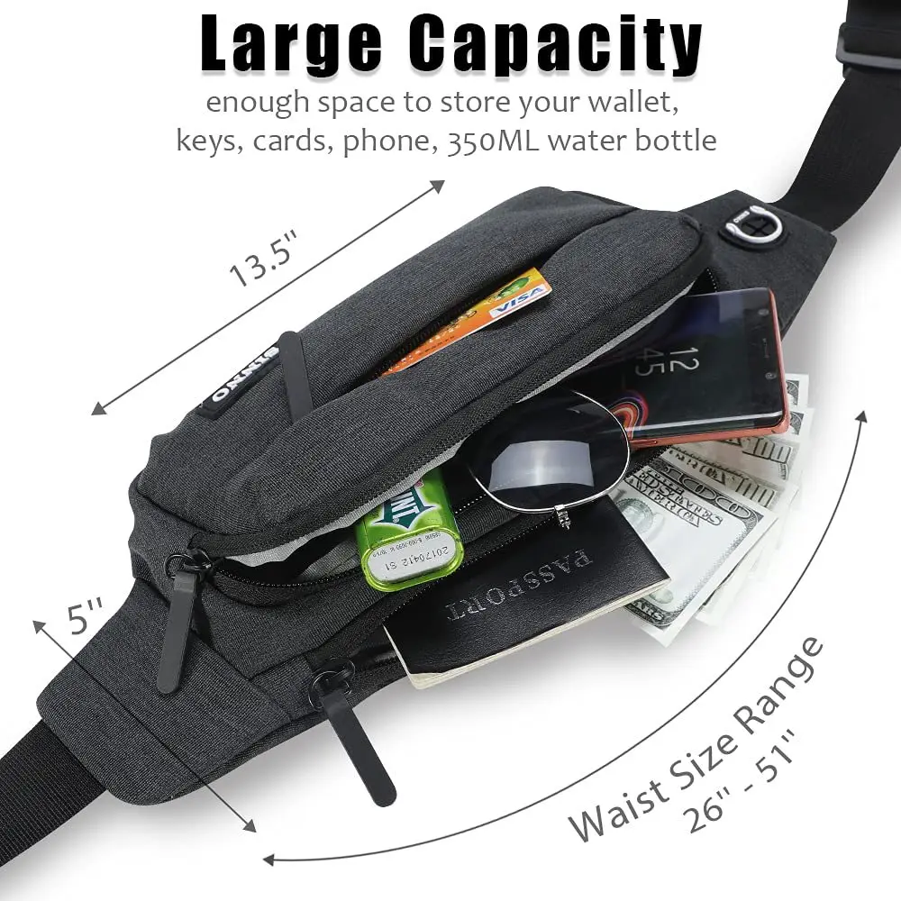 Large Crossbody Fanny Pack for Women Men Belt Bag With 4-Zipper Pockets for Travel Running Outdoors Sport Pack Bag Carrying