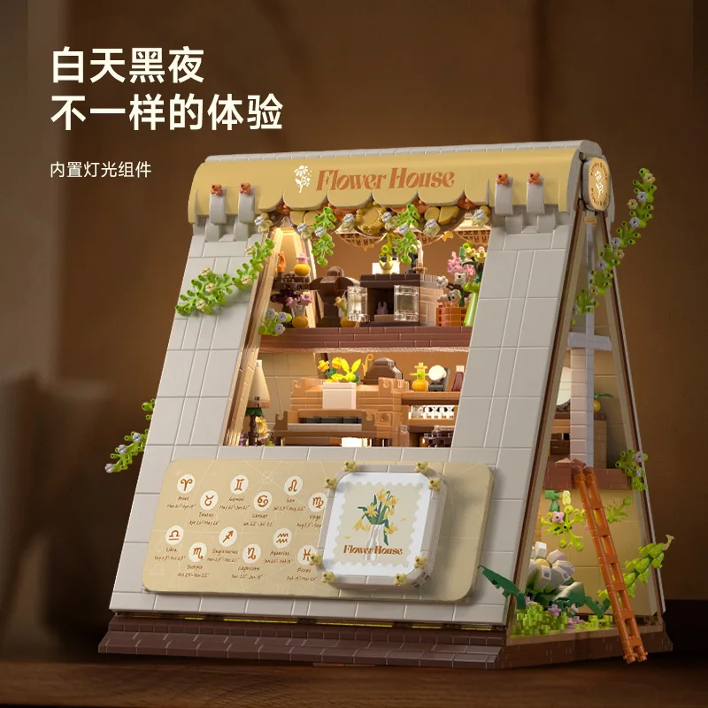 Blocs de construction de modèle de taverne, vue sur la rue, MOC, Architecture japonaise, amis, éclairage LED, briques à assembler, jouets pour enfants, cadeaux