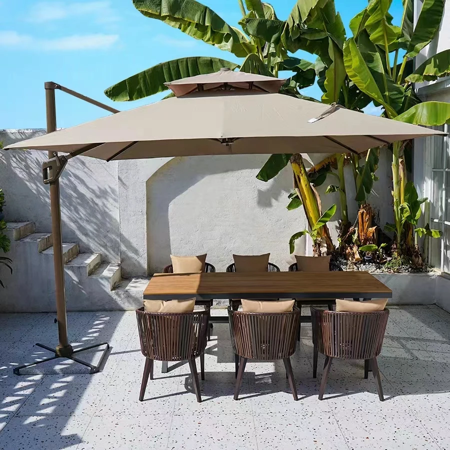 

High Quality Outdoor Garden Patio Metal Frame Marble Base Beach Folding Patio Umbrella