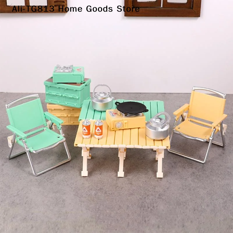 

[TG813]1:12 Dollhouse Miniature Camping Picnic Set Folding Chair Gas Stoves Model Decor Toy Doll House Accessories