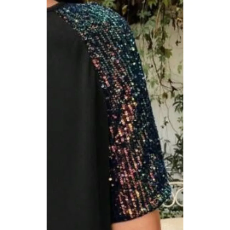 Plus size 1xl-5xl nova moda feminina arco-íris lantejoulas com decote em v camiseta senhoras manga curta streetwear feminino topos