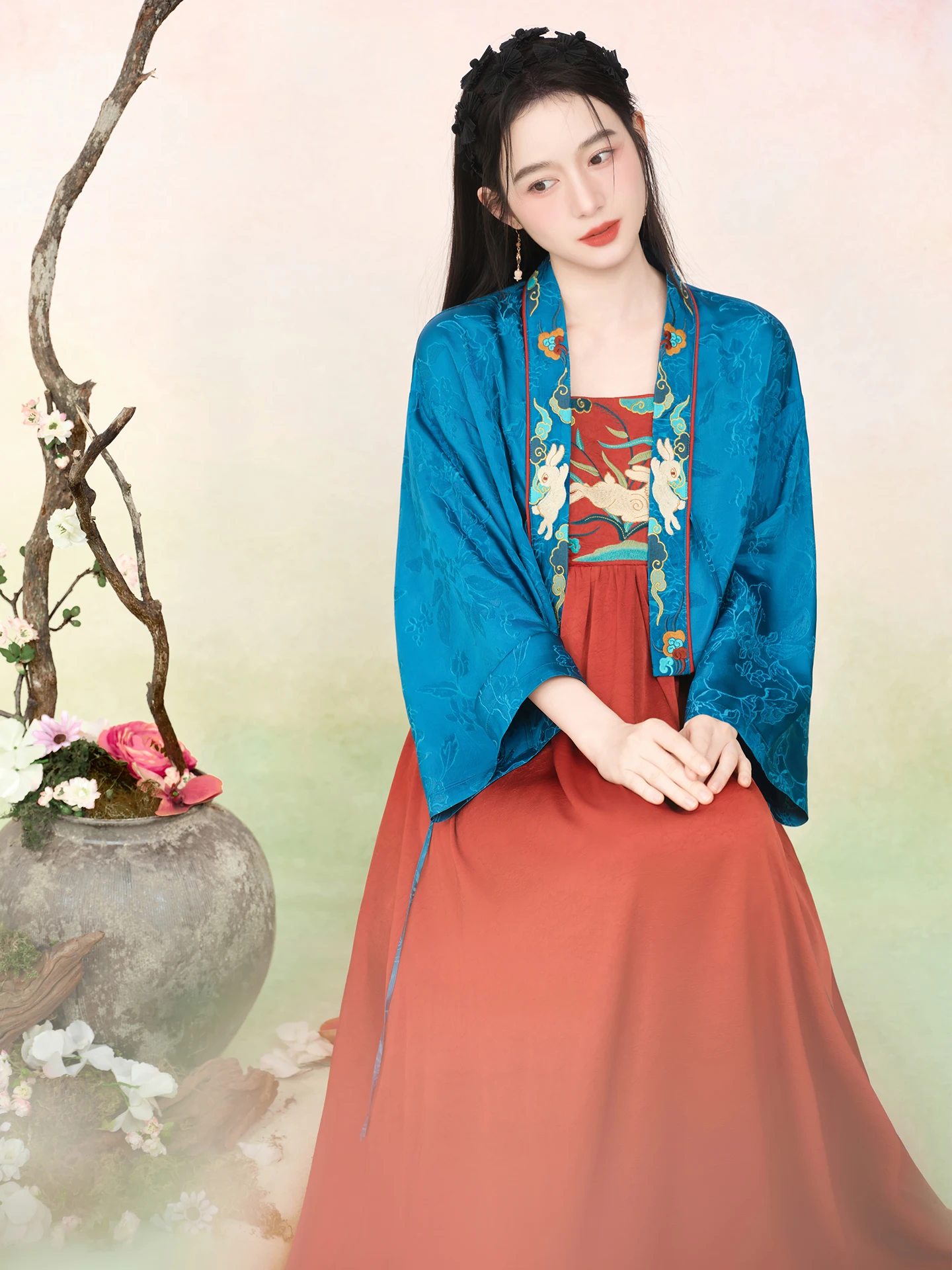 

Комплект: верхняя одежда с объемной вышивкой и юбка А-силуэта Su Ro Galaxy Fairy Wave Spring Fashion, повседневный свободный крой