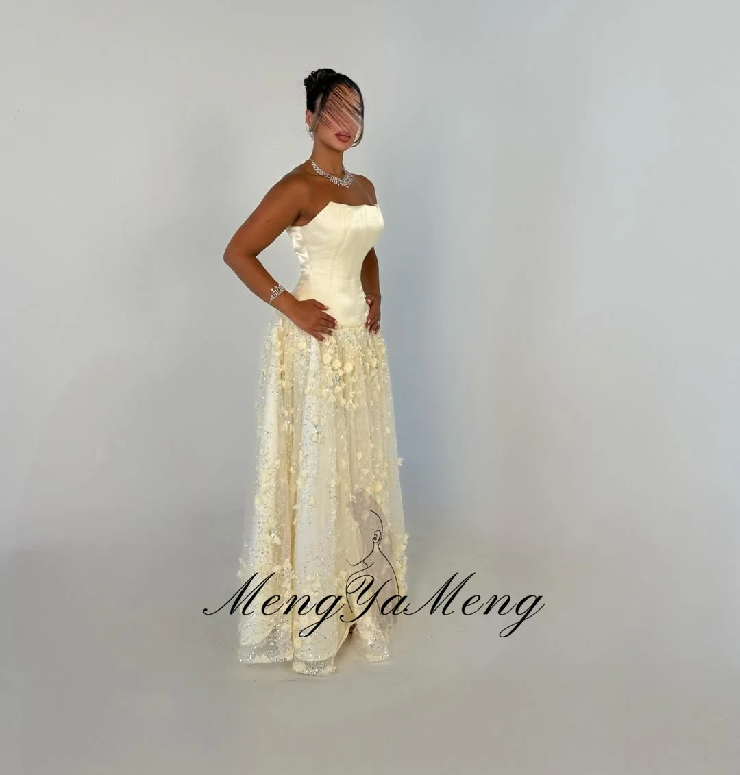 ZHUISHU Yellow Luxury Long Prom Dresses Women Strapless Floral Lace Evening Gown Customized Saudi Dubai Formal Event Dresses