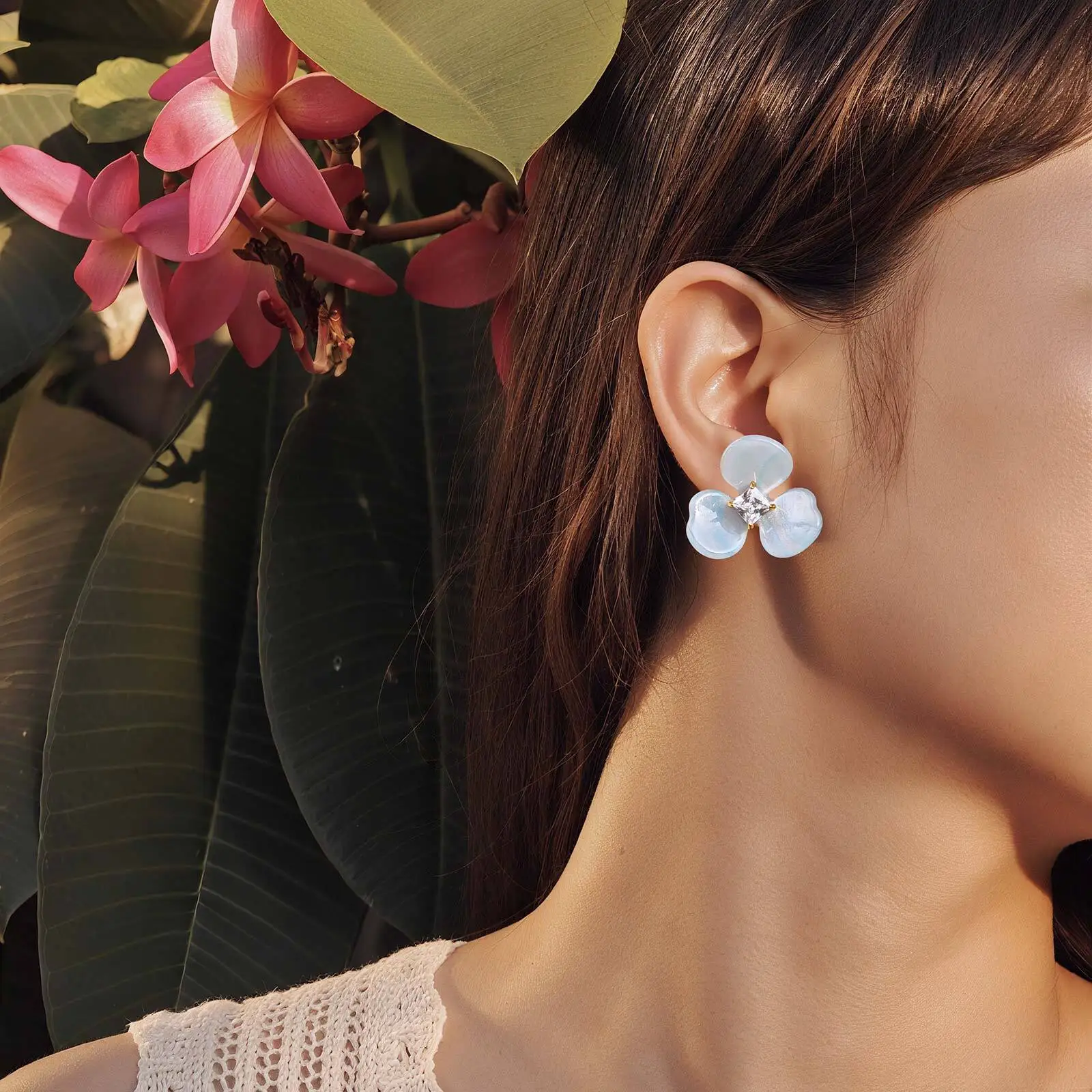 

Statement Cubic Zirconia Stud Flower Earrings for Women Girls, Stainless Steel Floral Earring Piercing Jewelry