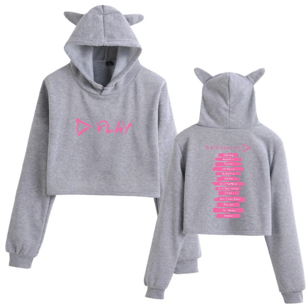 เสื้อฮู้ดดี้ Ed Sheeran อัลบั้ม 2025 ลาย Play Cat Ears แบบสองด้าน แขนยาว ทรงครอป แฟชั่นสำหรับสาวๆ