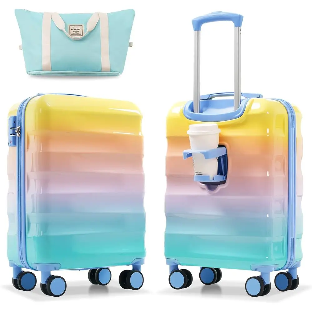 

20 Inch Multicolor Hardshell Carry-On Luggage Set with Spinner Wheels, TSA Lock, Airline Approved, Orange & Blue, 2-Piece