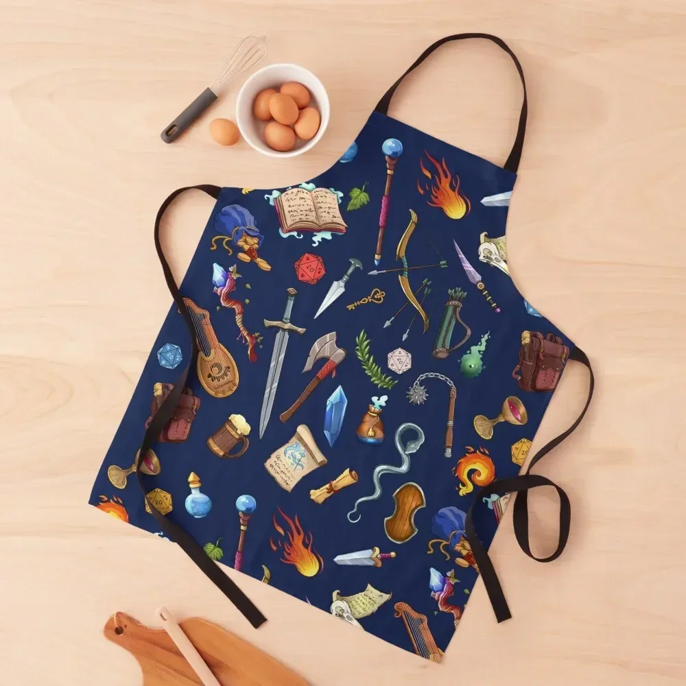 GEEKY TABLETOP RPG PATTERN, Dnd Fantasy weapons, for Roleplaying Gamers. Apron Camping Trim Cloth Apron