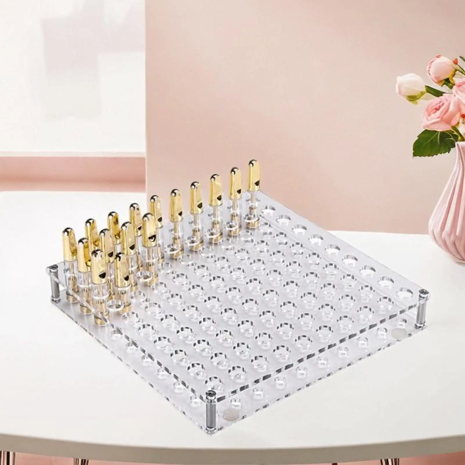 

Transparent Pen Display Stand Hairpins Holder 100 Holes Test Tube Stand Essential Oil Shelf Organizer for Home Markers Office