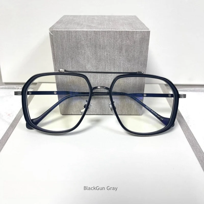 MOMOJA New Alloy Eyeglass Frame Retro Double Beam Polygonal Men's Eyeglass Frame Optical Prescription Glasses 22076