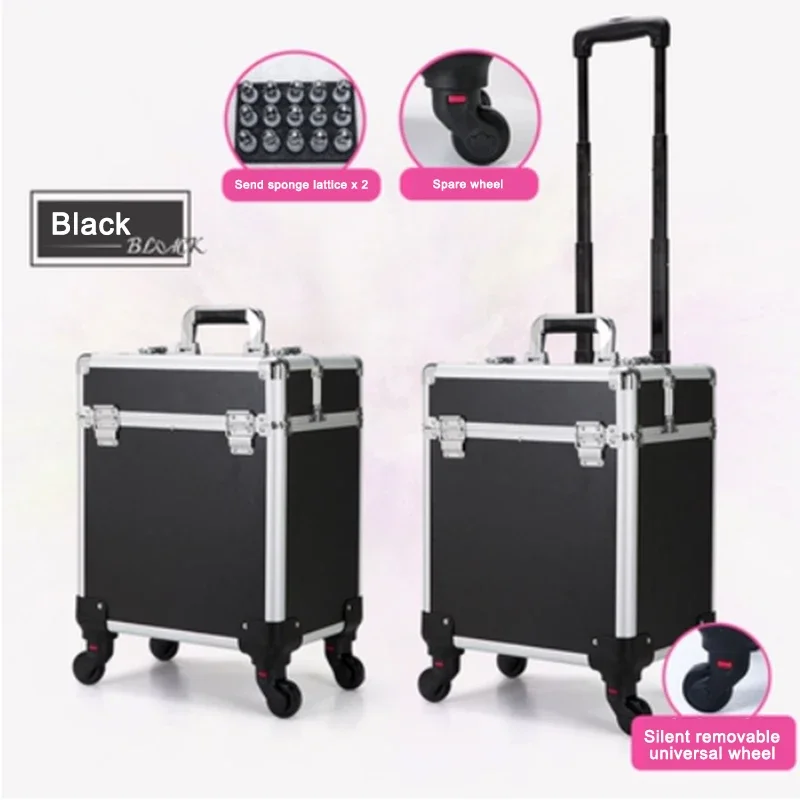 Large Pull Rod Toolbox Portable Multi-Layer Cosmetics Organizer Box With Universal Wheels Apply To Makeup & Hairdressing Storage