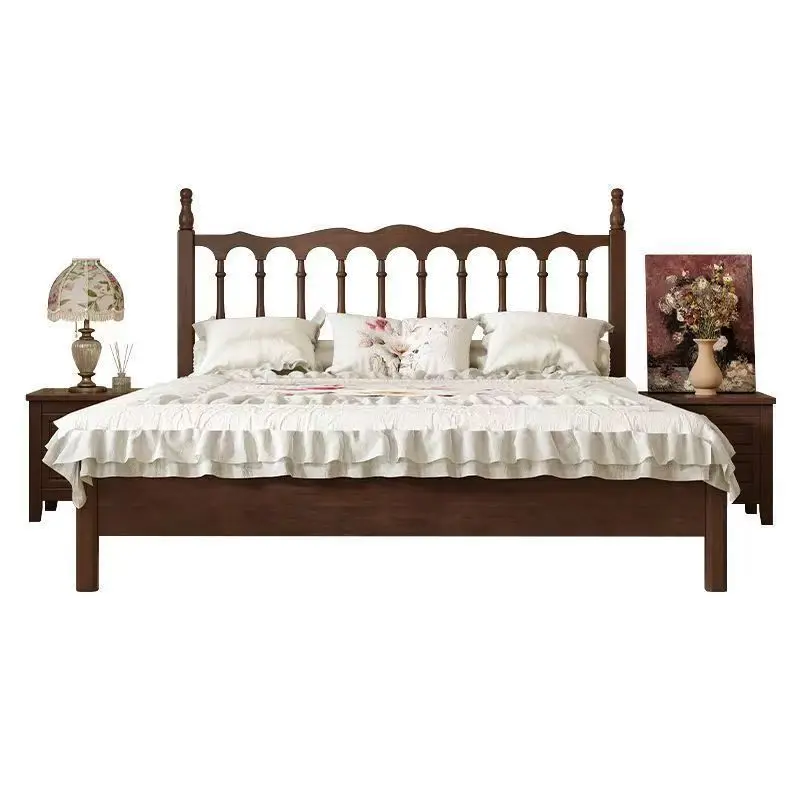 

American retro solid woo French medieval style modern simple double bed master bedroom bed and breakfast rental room wedding bed