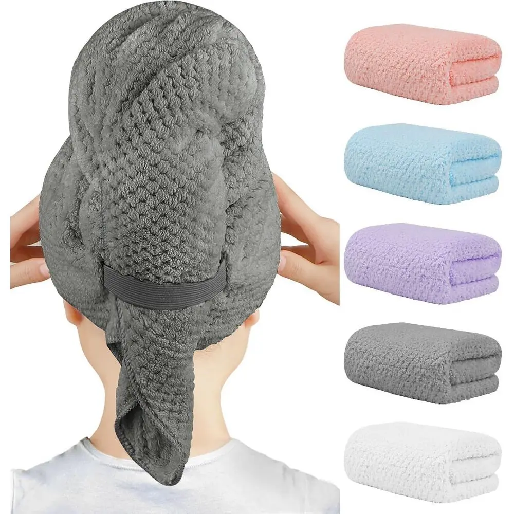 5 Pack Microfiber Hair Towels - 40x20 Inches, Ultra Soft, Fast Drying for Long, Thick, Curly Hair - Anti-Frizz Wrap with Elastic