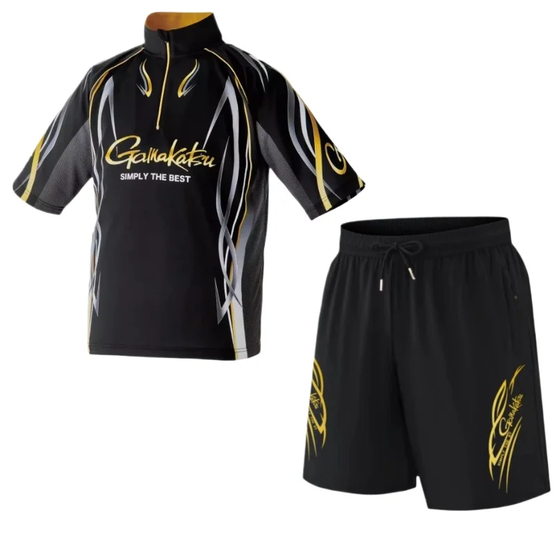 Summer Ice Silk Fishing Suit for Men, Short Sleeve T Shirt and Shorts, Thin Quick-Drying Clothing, GM-3736, 2Pcs Set