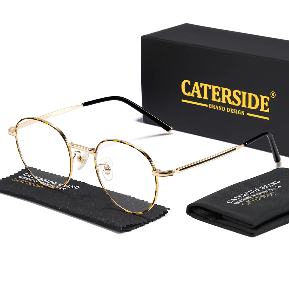 

CATERSIDE винтажная мужская оптическая оправа, высококачественная круглая металлическая титановая оправа для очков, женские повседневные декоративные очки
