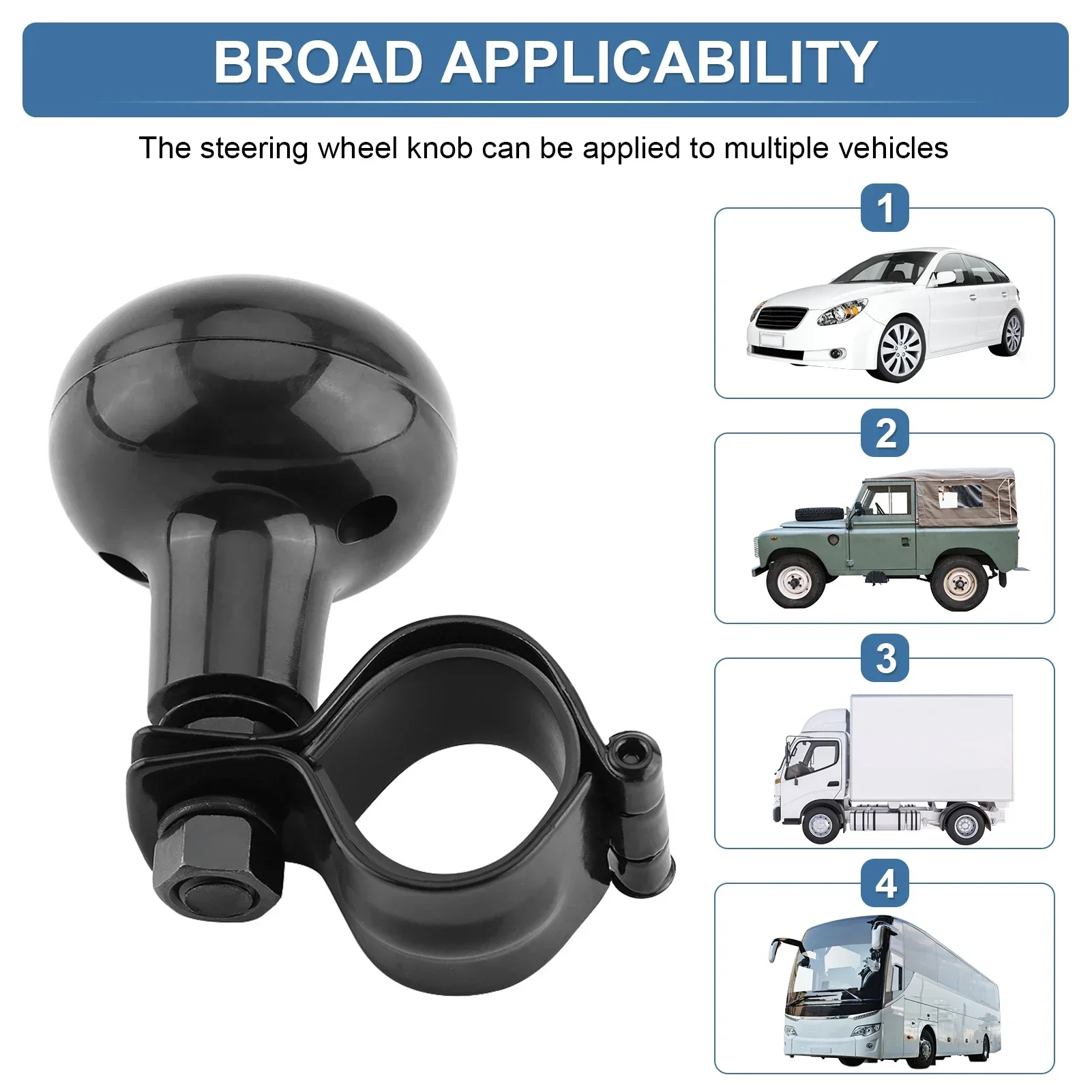 Black Universal Turning Steering Wheel Booster Spinner Knob 360 Degree Rotation Bearing Power Handle Ball Shaped