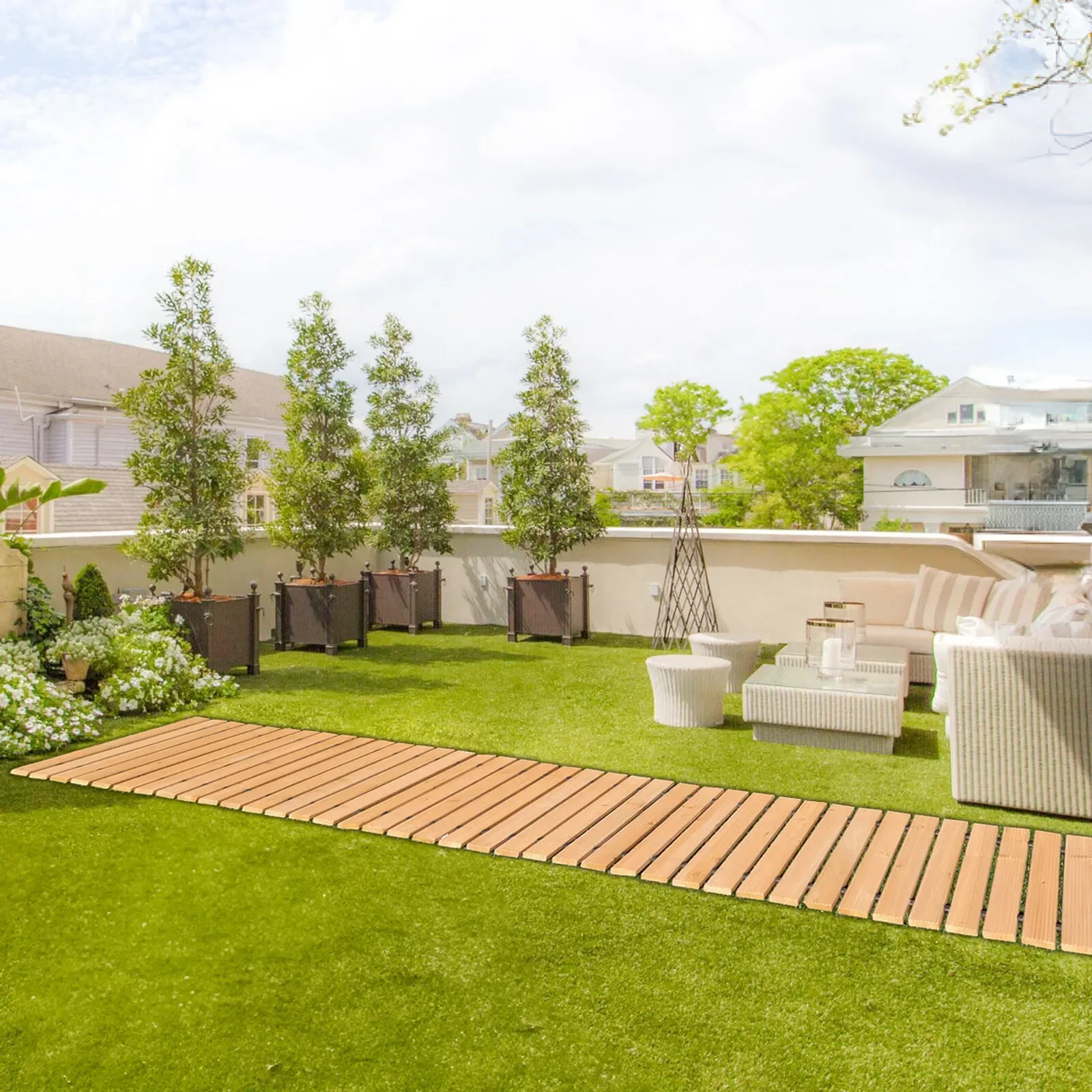 

12 ft L x 17 in W Straight Wooden Garden Pathway Roll Out Garden Walkway