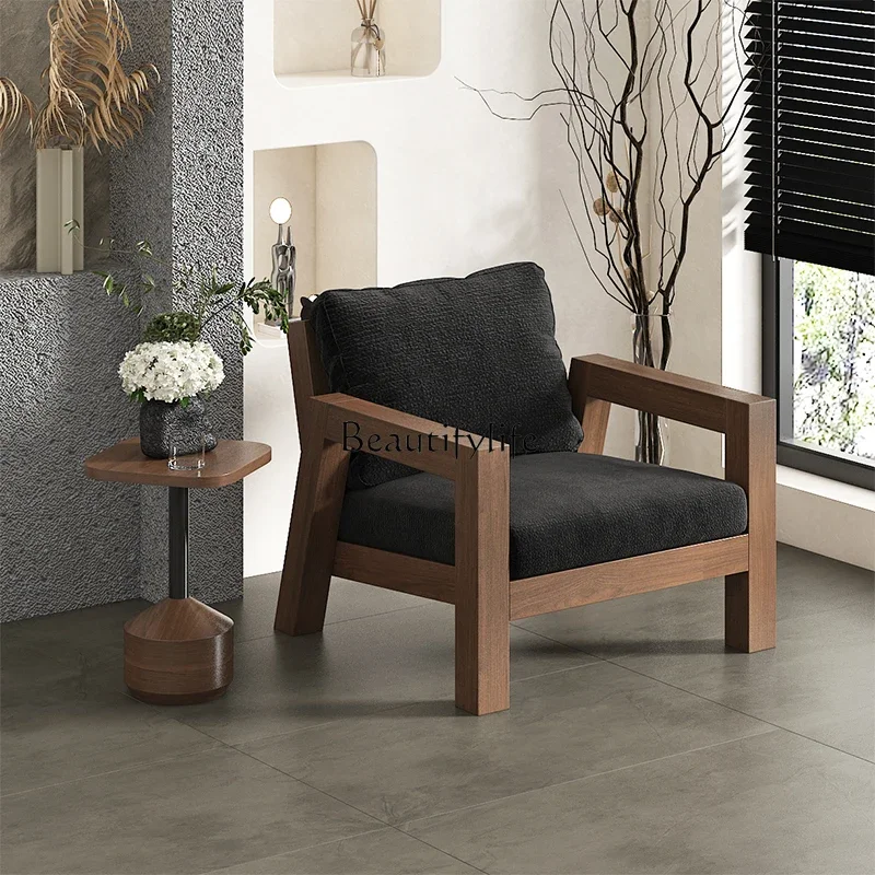 

LJY*Nordic solid wood sofa chair single leisure sofa B & B living room hotel reception sofa light luxury backrest chair