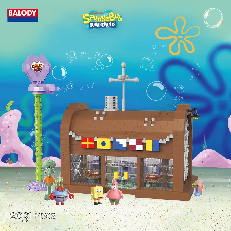 Spongebob Cartoon Krusty Krab Restaurant Pineapple House Squidward Room Scenes Patrick Star Building Blocks Model Toys Gift