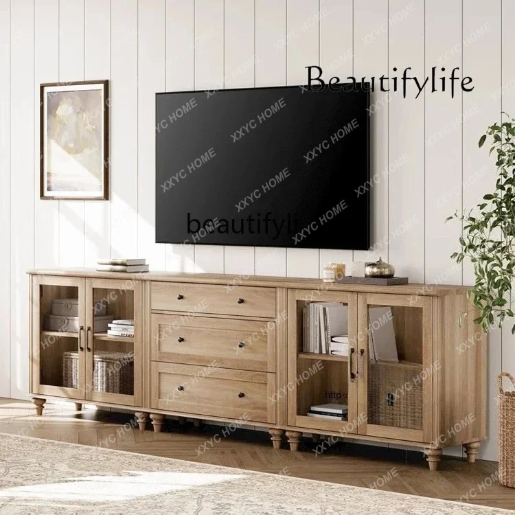 

BJ American Rural Retro Solid Wood TV Cabinet Combination French Storage Side Cabinet