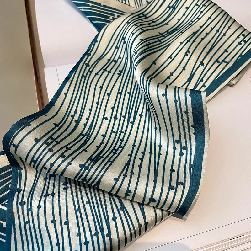 Frühling/Sommer Luxus Lange Silk Schal Weibliche Druck Dünne Schmale Schal Tasche Haar Band Band Schals Frauen Imitation Seide halstuch – Detail 5