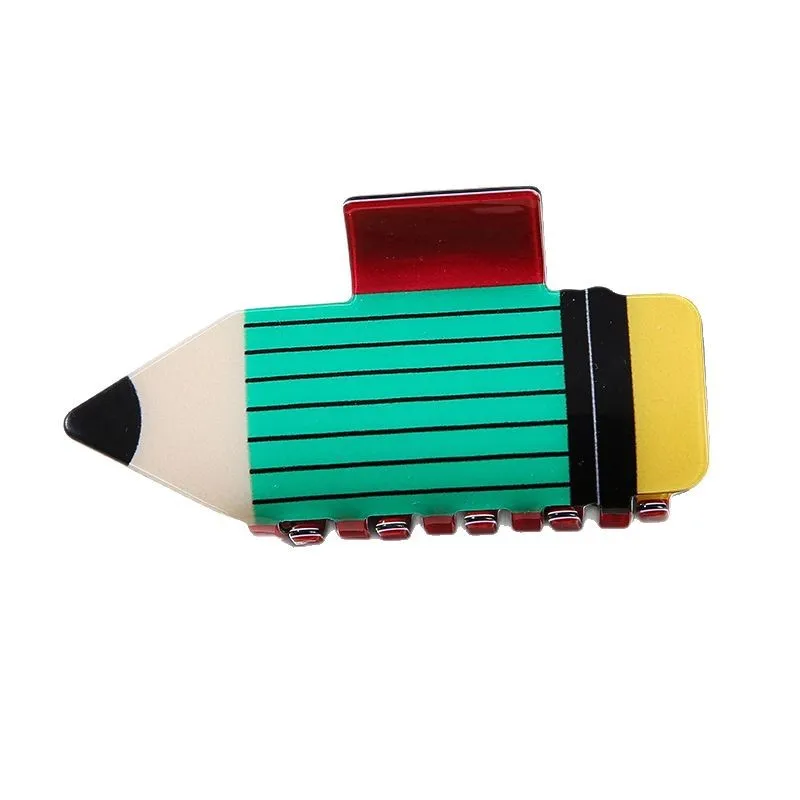 Pinces à cheveux en forme de crayon acrylique pour femmes et filles, accessoires mignons, dessin animé tournesol sourire, queue de cheval