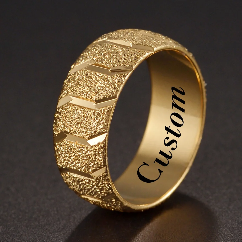 Custom Engrave Name Logo Matte Wedding Tire Rings for Men Wide Gold Color Copper Romantic Anniversary Women Wedding Jewelry