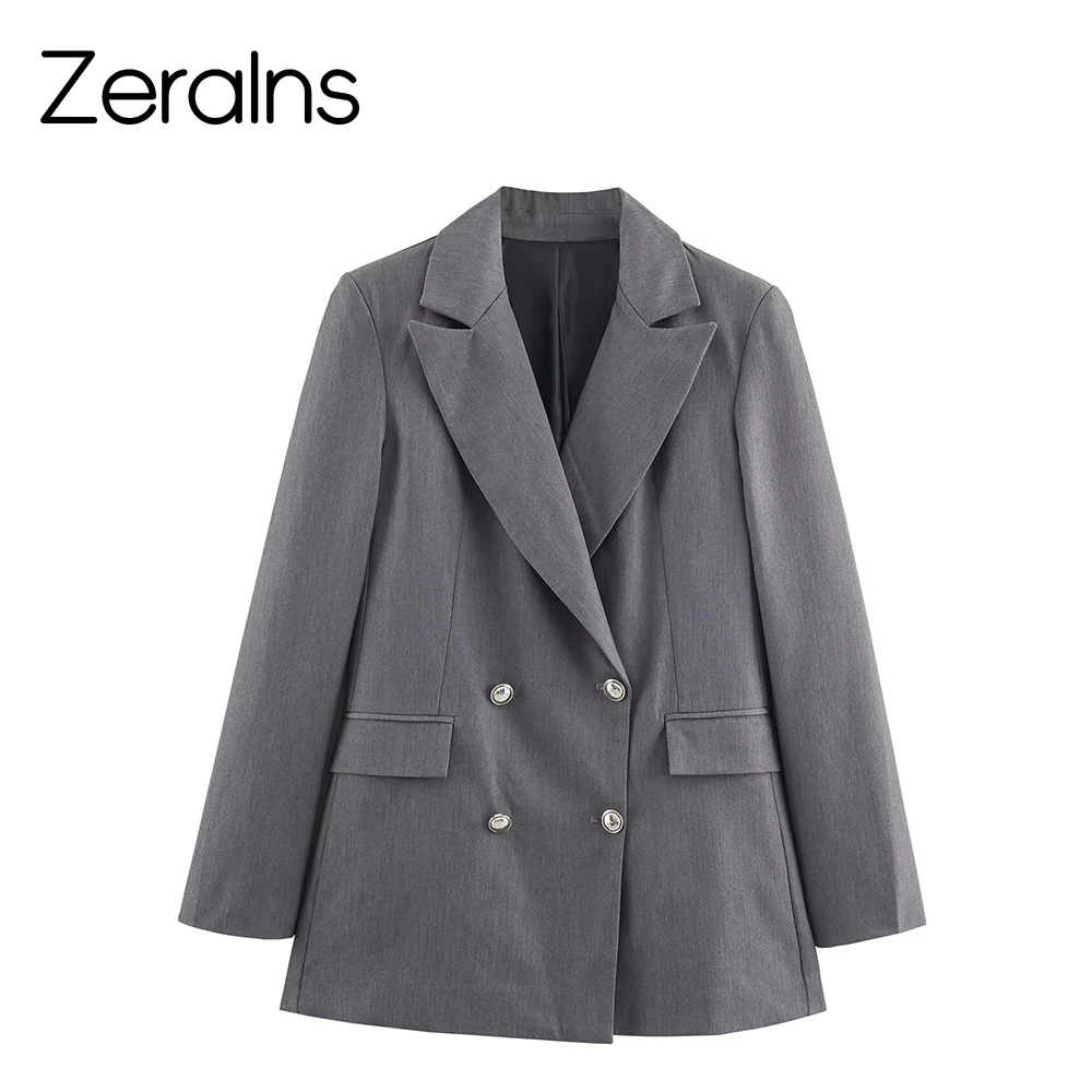 ZERAINS بدلة ركاب جديدة للخريف سترة نسائية مزدوجة الصدر مزدوجة الصدر مع سراويل بحزام