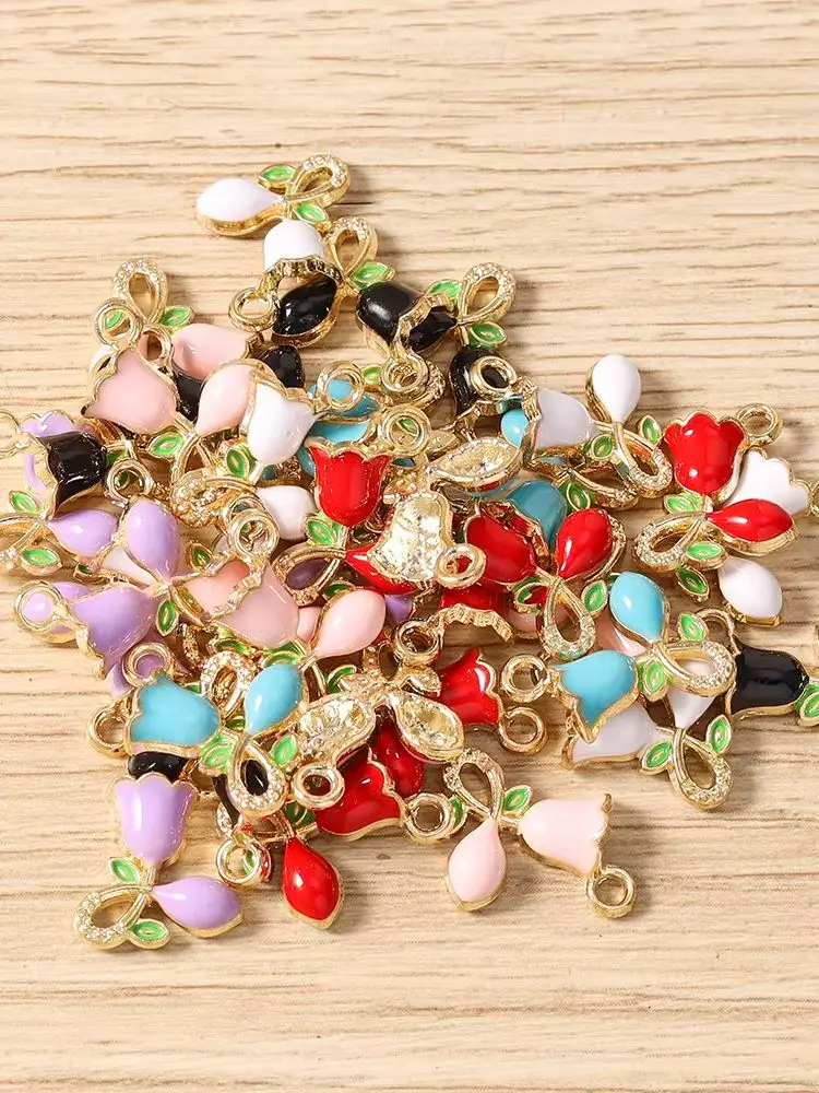 Tusember 20 Stück 11*12mm Niedliche Rosenblüten-Anhänger für Schmuckherstellung DIY Halskette Ohrringe Armband Handgemachtes Zubehör – Detail 1