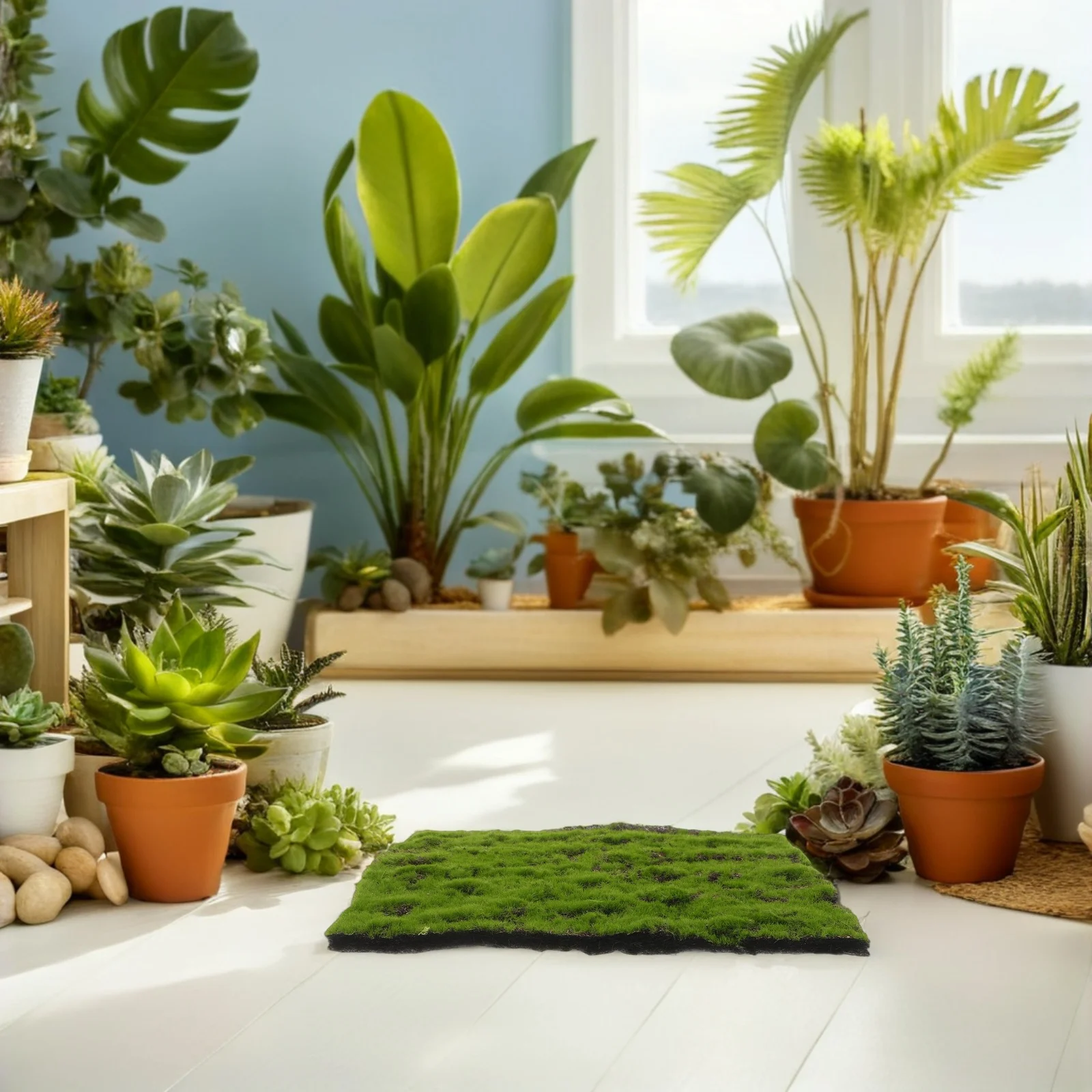 

6 Panels 3D Fake Grass Sheet for Indoor Wall Decoration Artificial Moss Turf Soundproof Room Divider Green Garden Surface